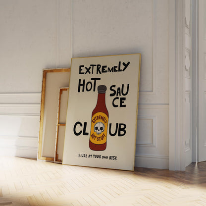 Hot Sauce Club Art Print, Spicy Kitchen Poster, Funny Food Illustration MR15