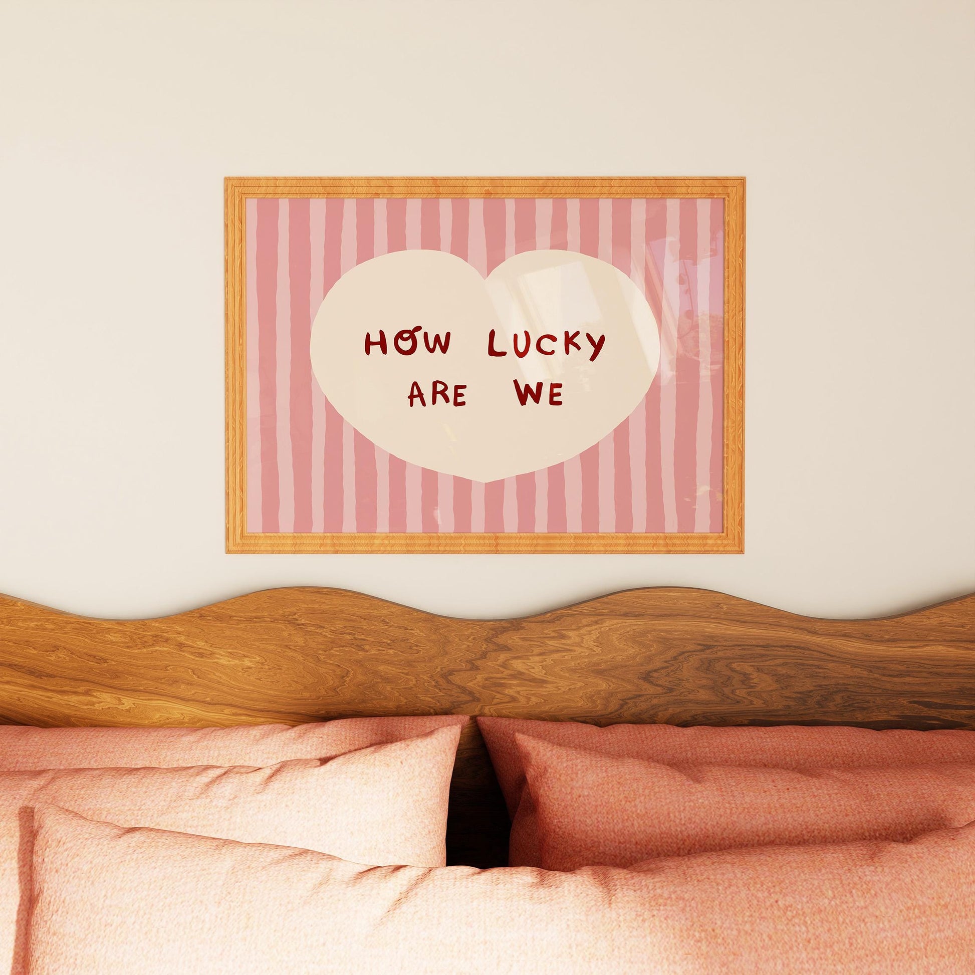 How Lucky Are We Print, Striped Heart Trendy Quote Wall Art, Home Decor (Unframed) MR59