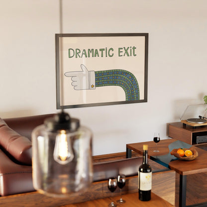 Dramatic Exit Print, Whimsical Retro Doodle Poster, Left-Pointing Hand Wall Art for Entryway or Living Room, Unframed MR47