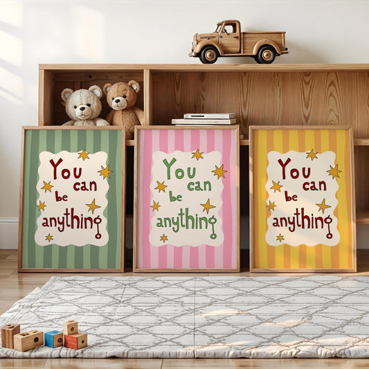 Kids Affirmation Wall Art, You Can Be Anything Print, Playroom hand drawn Typography Print MR35