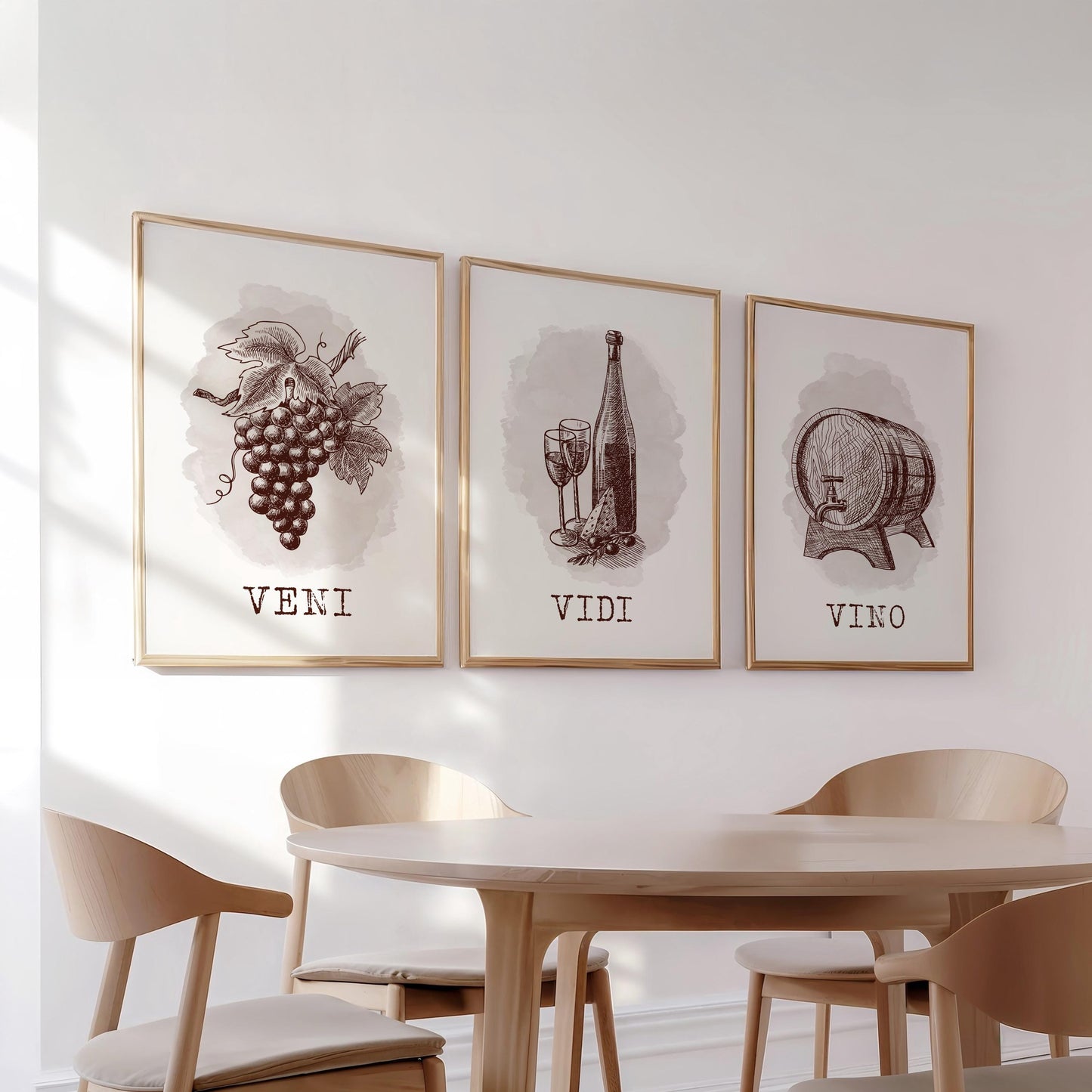 Veni Vidi Vino Wine Prints Set, Home Bar Art D124