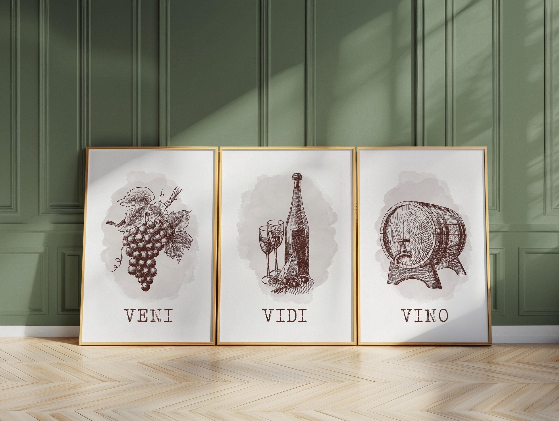 Veni Vidi Vino Wine Prints Set, Home Bar Art D124