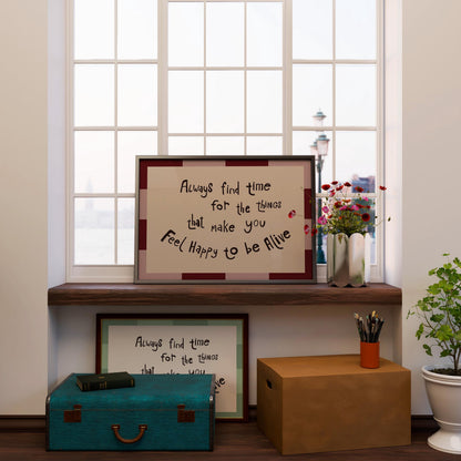 Always Find Time Quote Print, Preppy Pink Checkered Wall Art, Trendy Poster MR74