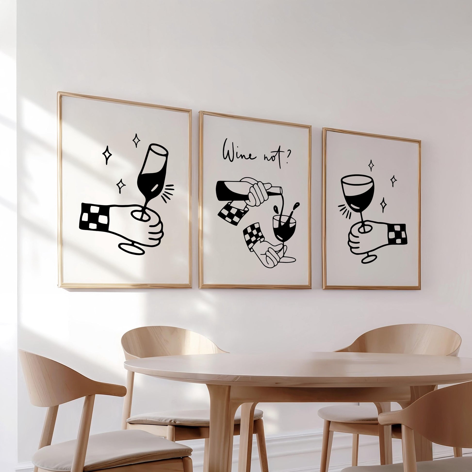 Wine Not Print Set, Trendy Bar Art, Modern Kitchen Decor D125