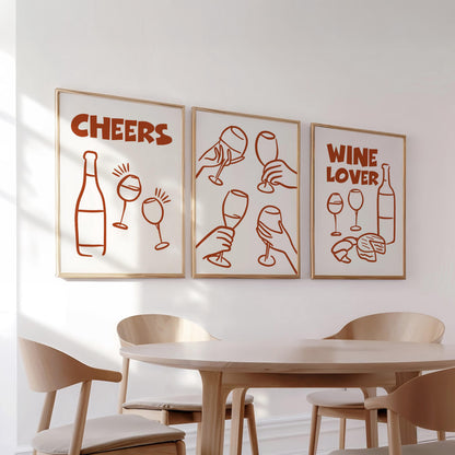 Wine Lover Line Art Print Set, Minimalist Kitchen Bar Decor D128