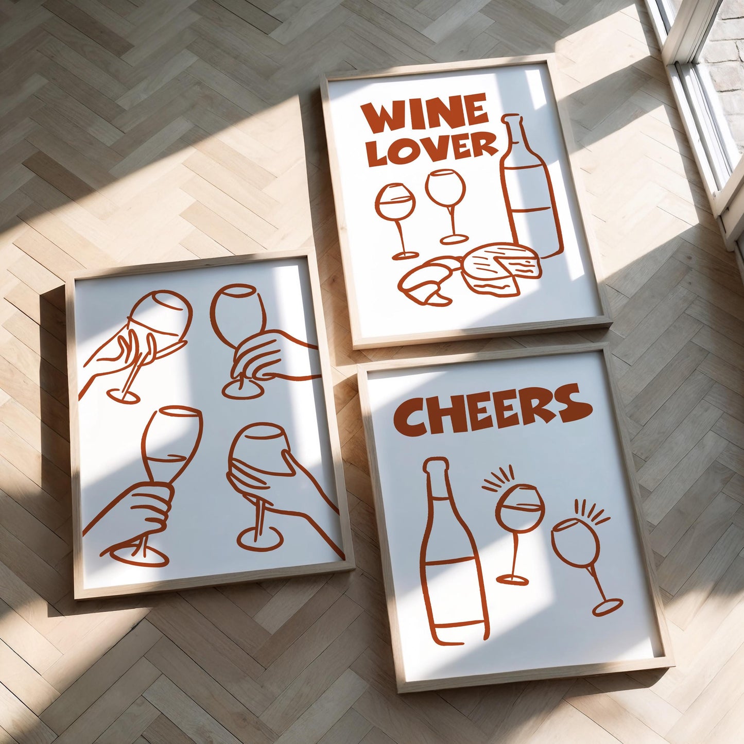 Wine Lover Line Art Print Set, Minimalist Kitchen Bar Decor D128
