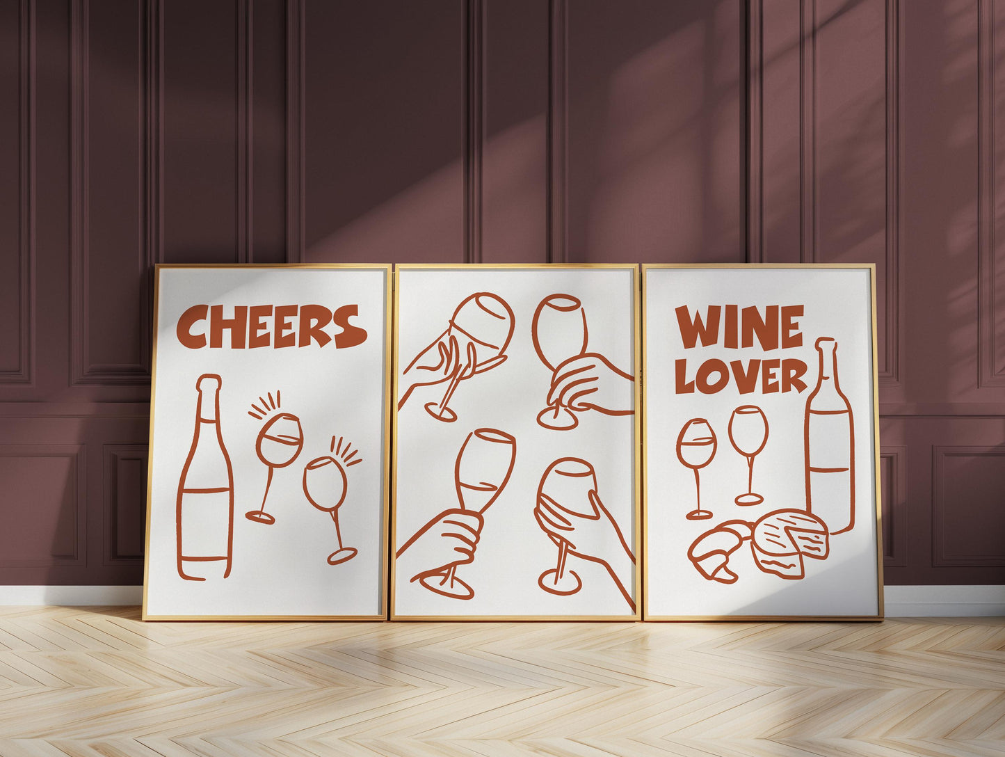 Wine Lover Line Art Print Set, Minimalist Kitchen Bar Decor D128