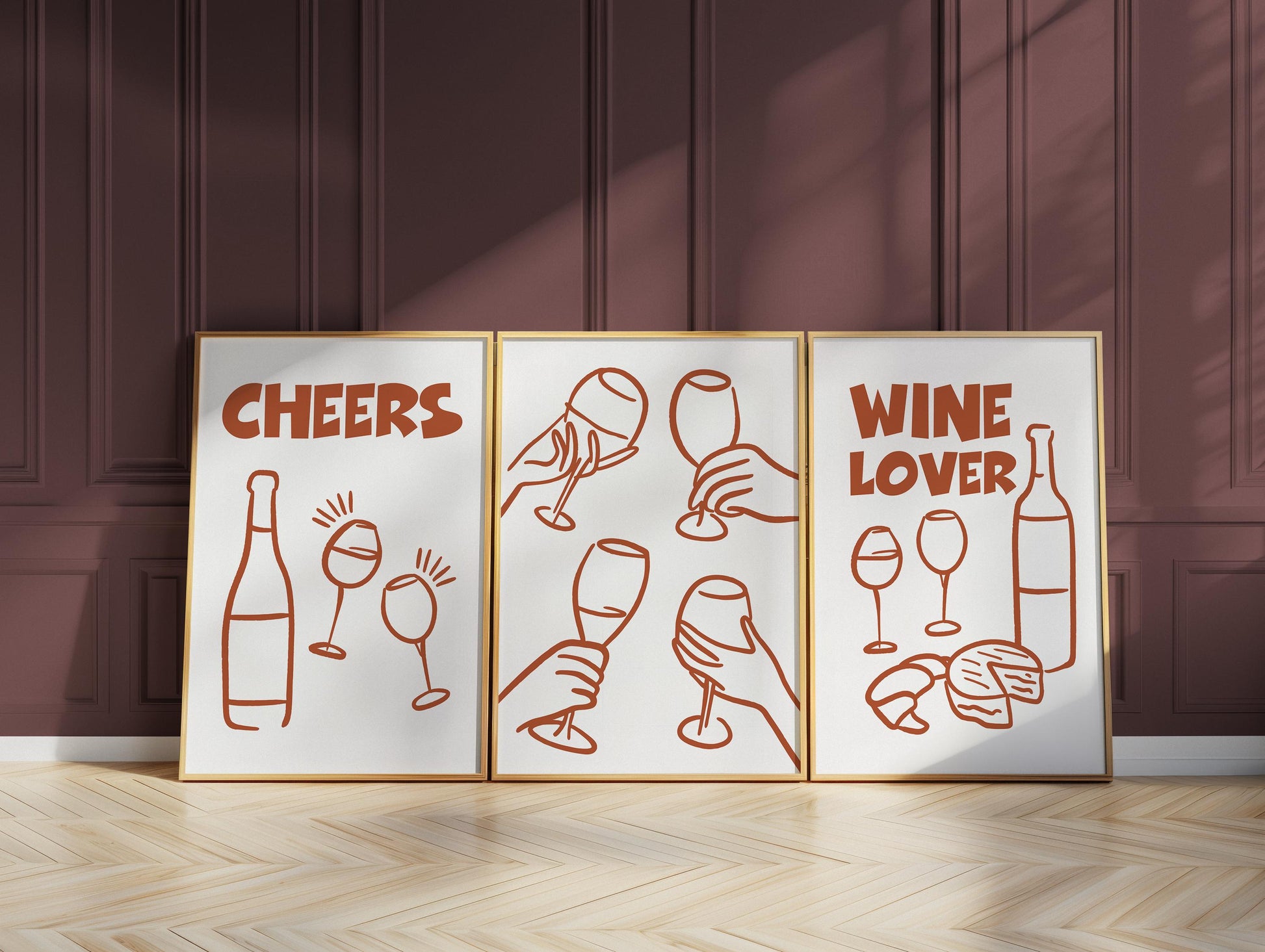 Wine Lover Line Art Print Set, Minimalist Kitchen Bar Decor D128
