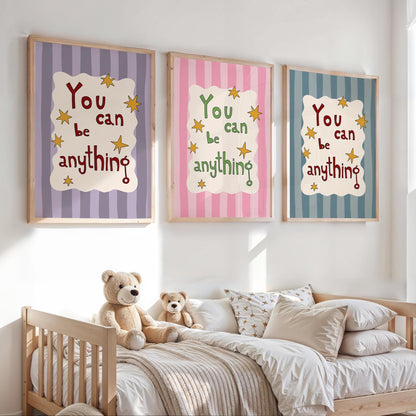 Kids Affirmation Wall Art, You Can Be Anything Print, Playroom hand drawn Typography Print MR35