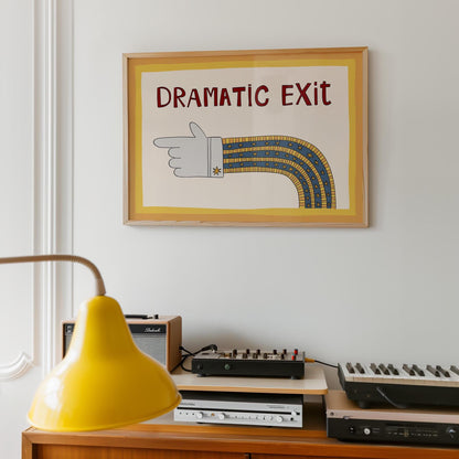 Dramatic Exit Poster, Retro Print, Funny Exit Sign Wall Art Left Right, Unframed MR75