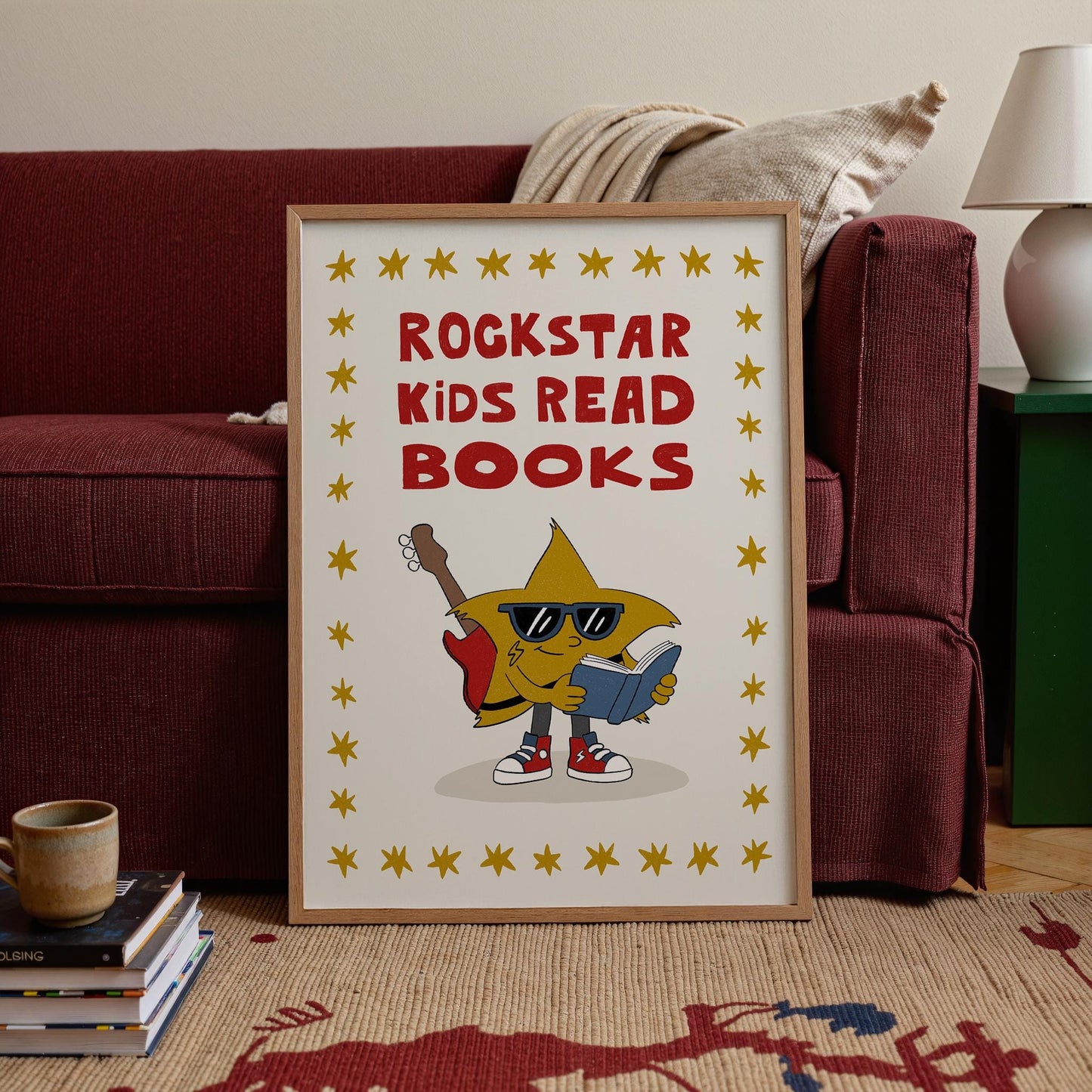 Rockstar Kids Read Books Print, Book Nook Decor, Playroom Art, Book Lover Gift MR81