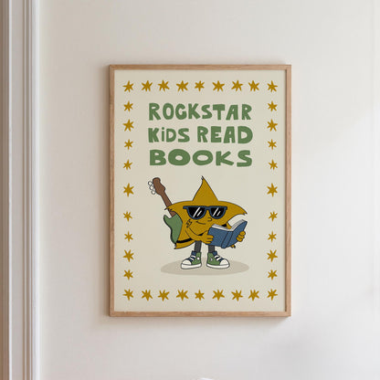 Rockstar Kids Read Books Print, Book Nook Decor, Playroom Art, Book Lover Gift MR81