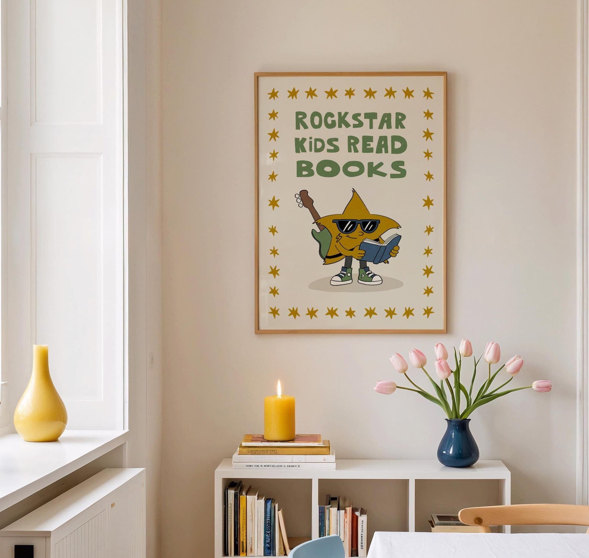 Rockstar Kids Read Books Print, Book Nook Decor, Playroom Art, Book Lover Gift MR81