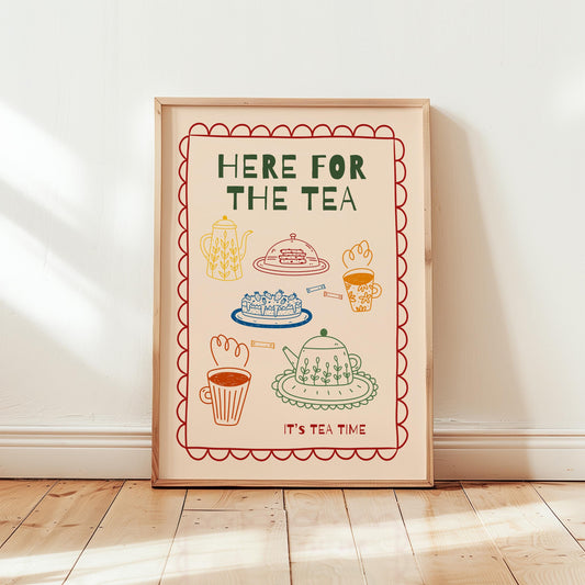 Kitchen Wall Art, Retro Tea Poster, Funny Dessert Print, Whimsical Mid Century Café Decor MR19