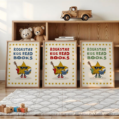 Rockstar Kids Read Books Print, Book Nook Decor, Playroom Art, Book Lover Gift MR81