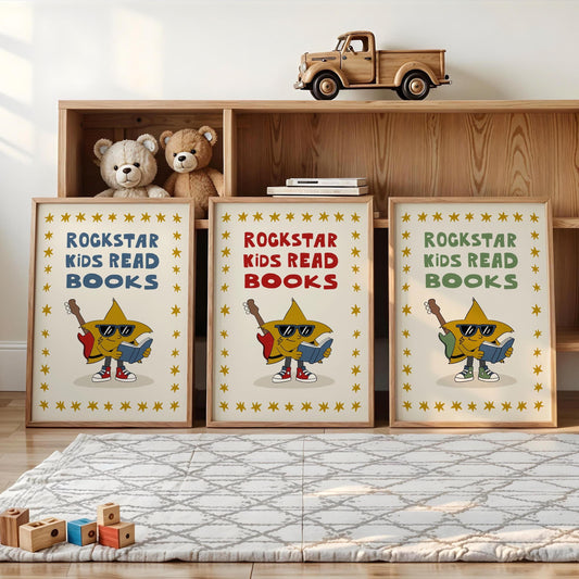 Rockstar Kids Read Books Print, Book Nook Decor, Playroom Art, Book Lover Gift MR81
