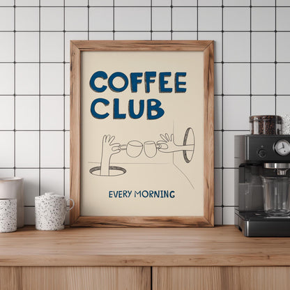Coffee Club Poster – Hand Drawn Retro Kitchen Art (Physical Print) MR20