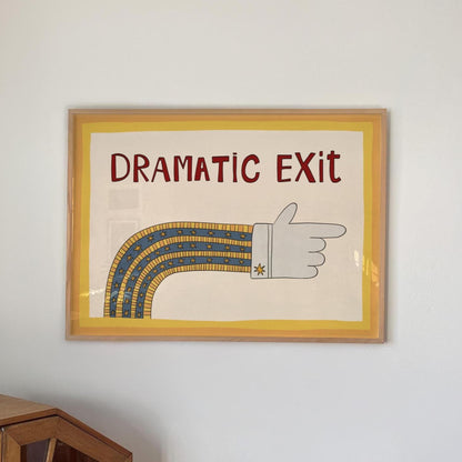 Dramatic Exit Poster, Retro Print, Funny Exit Sign Wall Art Left Right, Unframed MR75