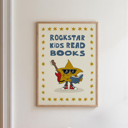 Rockstar Kids Read Books Print, Book Nook Decor, Playroom Art, Book Lover Gift MR81