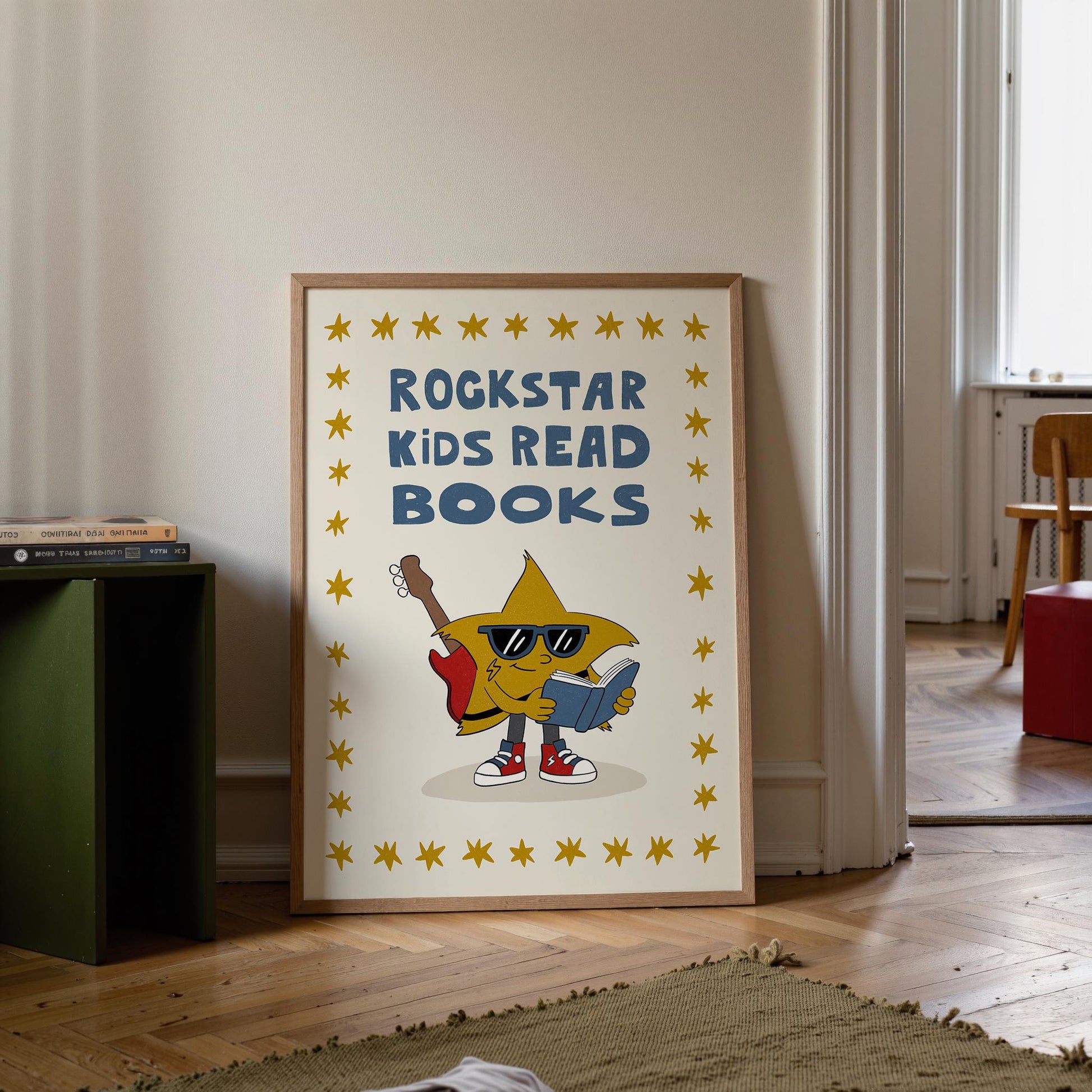 Rockstar Kids Read Books Print, Book Nook Decor, Playroom Art, Book Lover Gift MR81