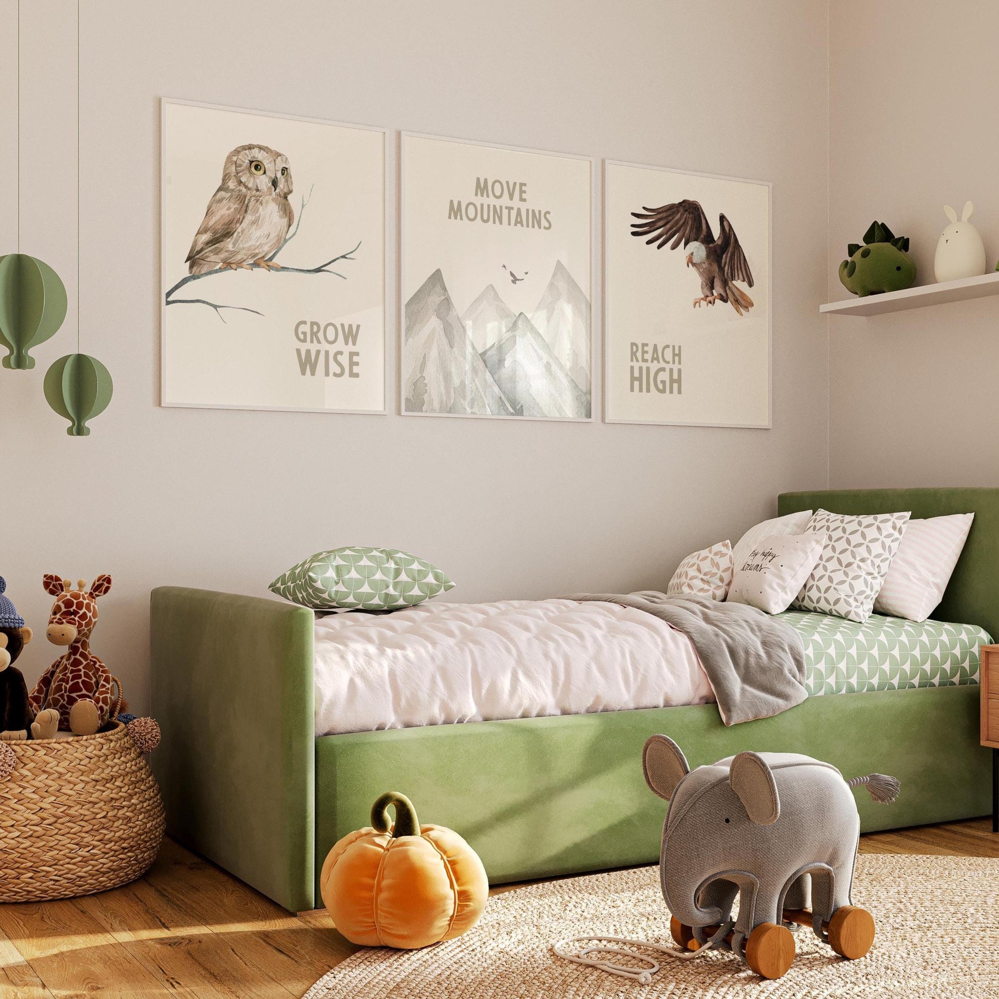 Woodland Nursery Art Prints, Owl Eagle Mountain Decor (Set of 3) N45