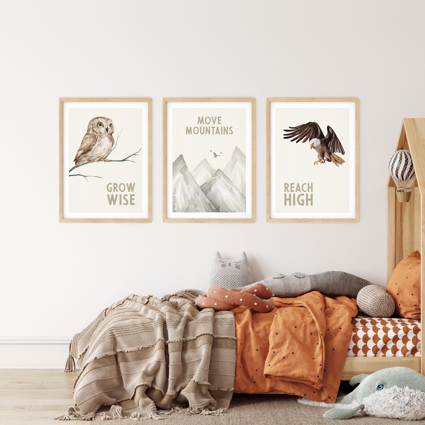 Woodland Nursery Art Prints, Owl Eagle Mountain Decor (Set of 3) N45