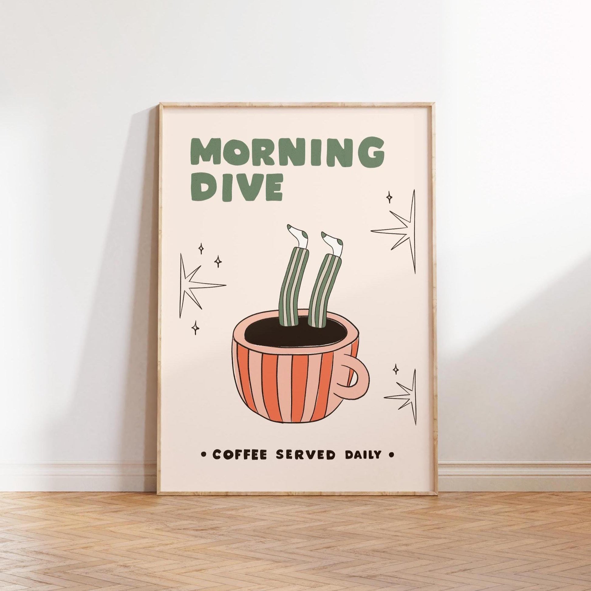 Hand-Drawn Retro Coffee Poster, Funny Kitchen Wall Art, Quirky Café Decor, Unframed MR48