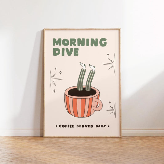 Hand-Drawn Retro Coffee Poster, Funny Kitchen Wall Art, Quirky Café Decor, Unframed MR48
