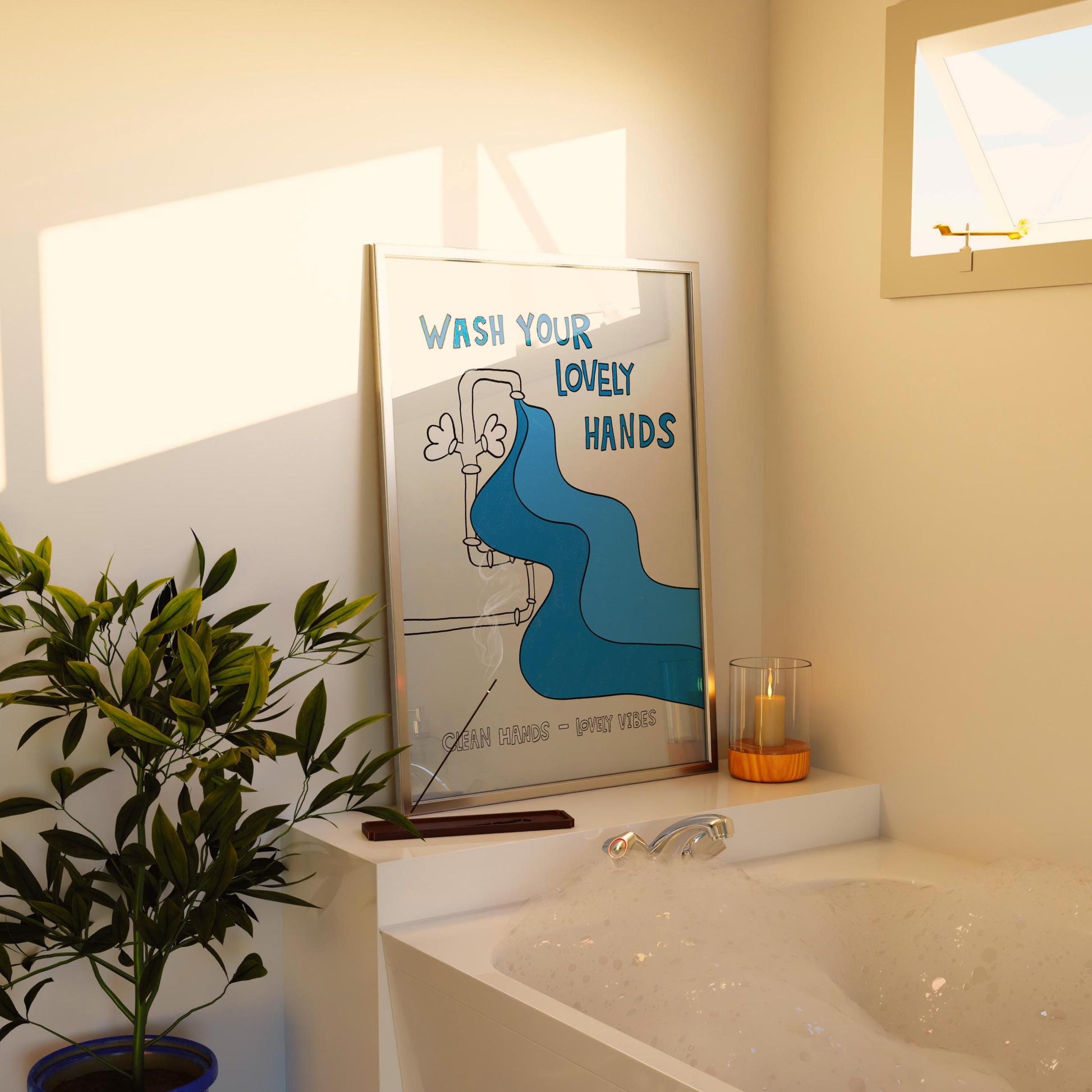 Hand Drawn Wash Your Hands Print, Retro Bathroom Wall Art MR22