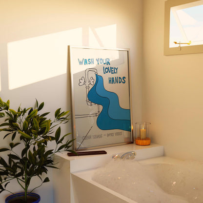 Hand Drawn Wash Your Hands Print, Retro Bathroom Wall Art MR22
