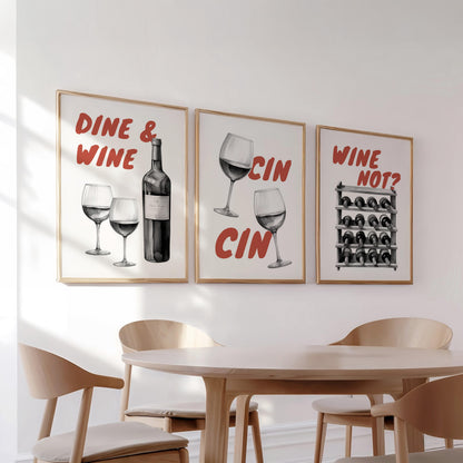 Funny Wine Art Print Set, Kitchen Bar Decor (Unframed) d132