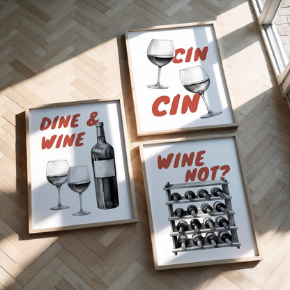 Funny Wine Art Print Set, Kitchen Bar Decor (Unframed) d132