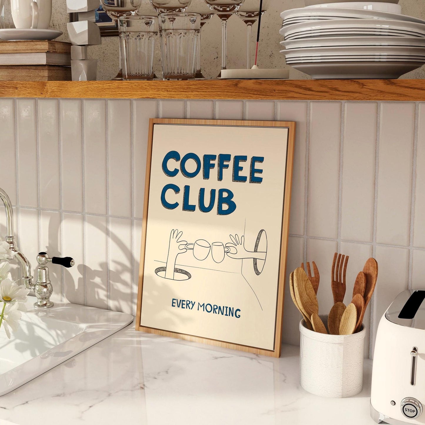 Coffee Club Poster – Hand Drawn Retro Kitchen Art (Physical Print) MR20