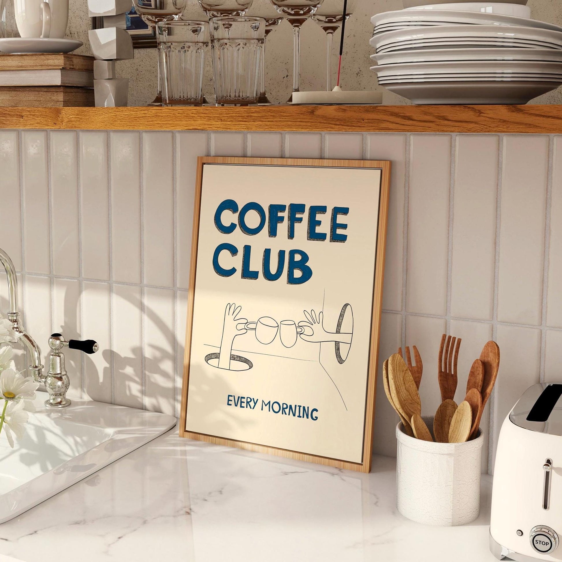 Coffee Club Poster – Hand Drawn Retro Kitchen Art (Physical Print) MR20