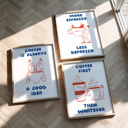 Funny Coffee Quote Poster Set – Espresso, Cafe Wall Art Trio (3 Prints) D135