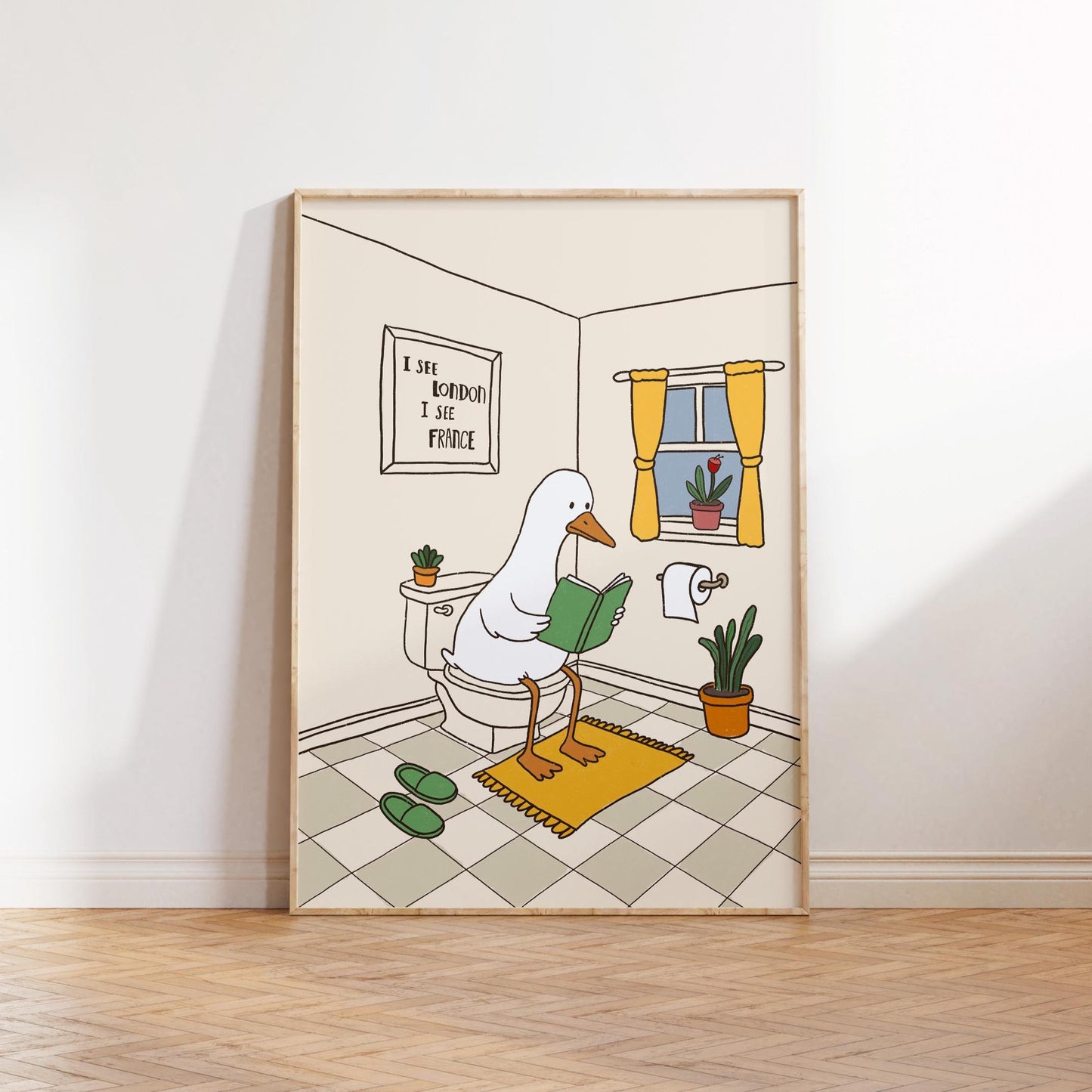 Funny Bathroom Print, Hand Drawn Goose Wall Art, Quirky Duck Bathroom Decor MR84