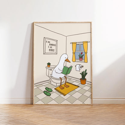 Funny Bathroom Print, Hand Drawn Goose Wall Art, Quirky Duck Bathroom Decor MR84