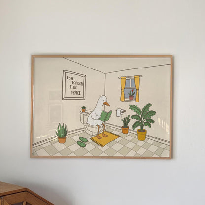 Funny Bathroom Print, Hand Drawn Goose Wall Art, Quirky Duck Bathroom Decor MR84