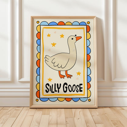 Silly Goose Nursery Print, Retro Animal Poster MR7