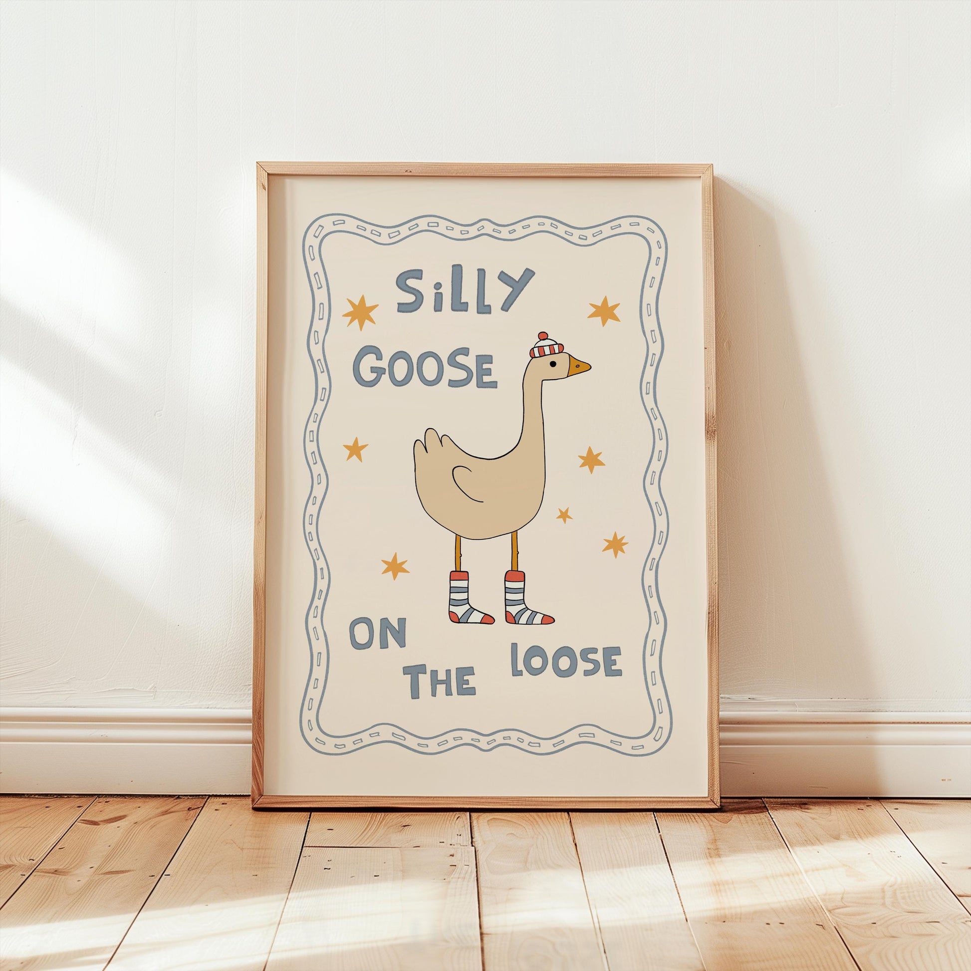 Silly Goose On The Loose Print, Cute Goose Nursery Poster, Kids Room Wall Art MR33