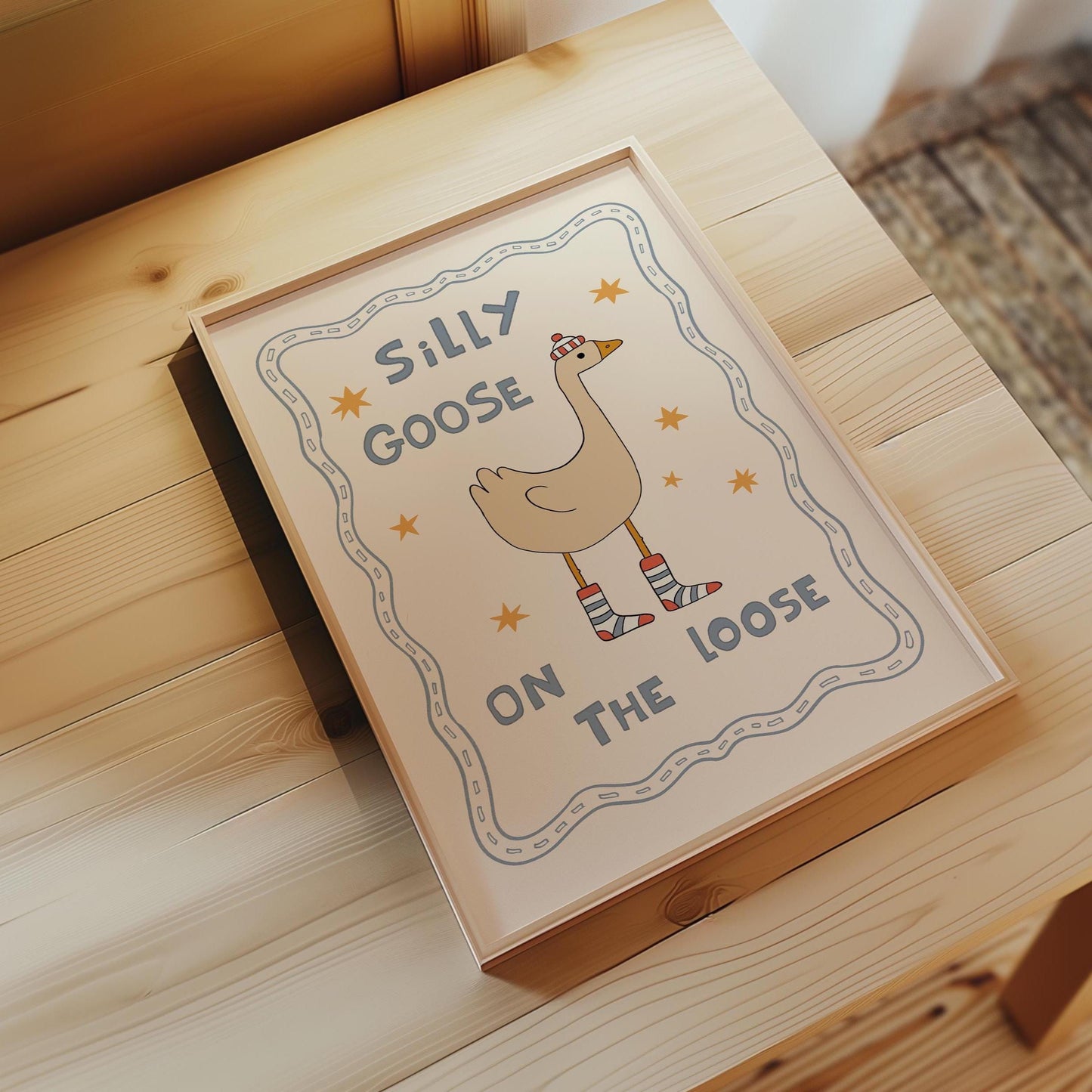 Silly Goose On The Loose Print, Cute Goose Nursery Poster, Kids Room Wall Art MR33