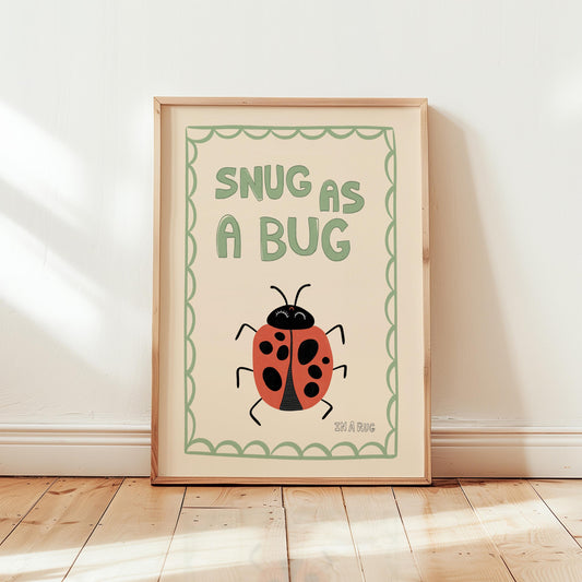 Snug As A Bug Print, Ladybug Nursery Poster, Kids Playroom Decor MR10