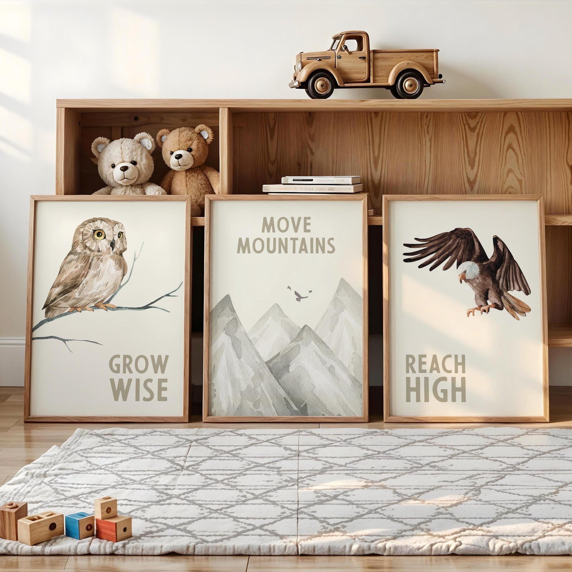 Woodland Nursery Art Prints, Owl Eagle Mountain Decor (Set of 3) N45