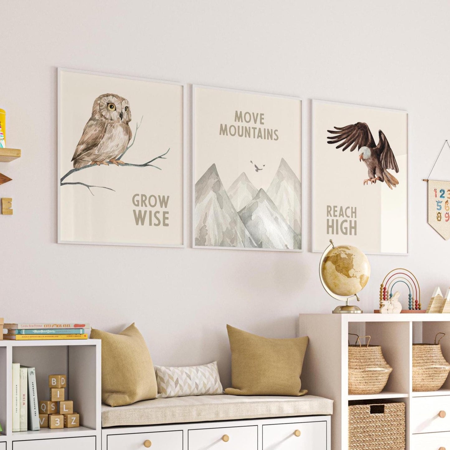 Woodland Nursery Art Prints, Owl Eagle Mountain Decor (Set of 3) N45