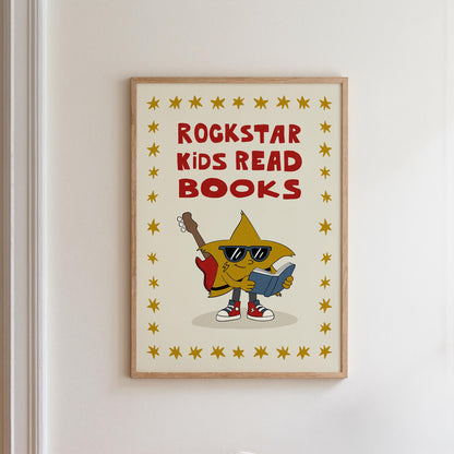 Rockstar Kids Read Books Print, Book Nook Decor, Playroom Art, Book Lover Gift MR81