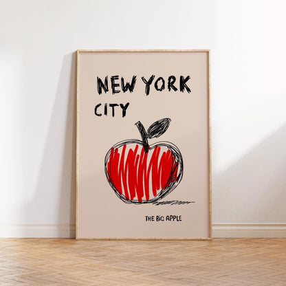 New York Wall Art – Graphic Apple Poster for Kitchen or Living Room – Contemporary City Pop Art Print – NYC Apartment Decor MR28