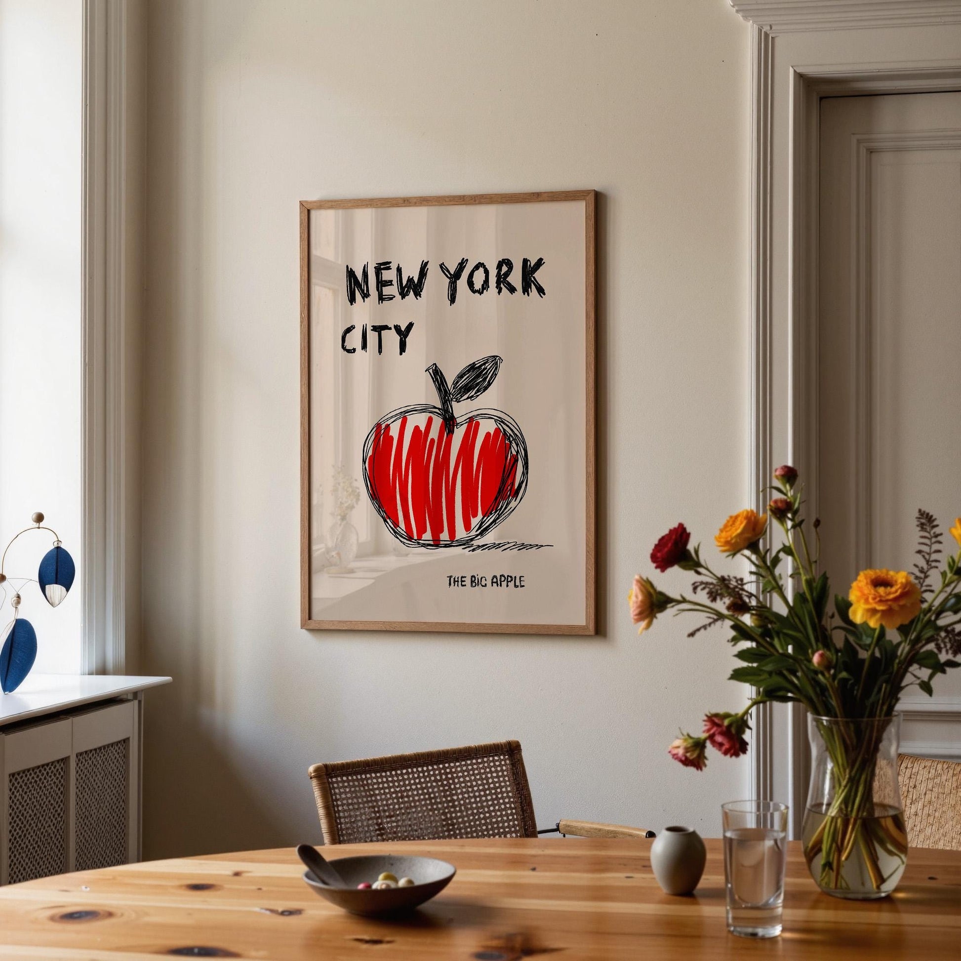 New York Wall Art – Graphic Apple Poster for Kitchen or Living Room – Contemporary City Pop Art Print – NYC Apartment Decor MR28