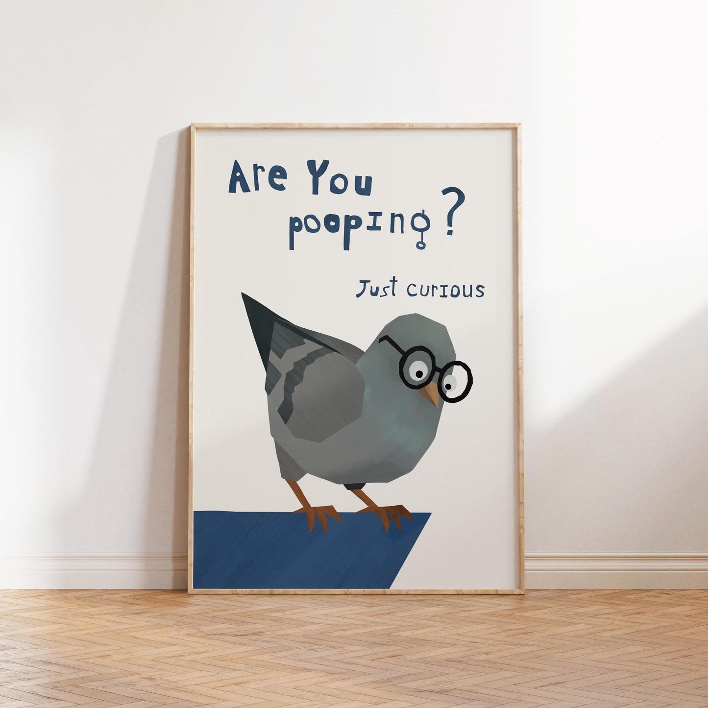 Funny Bathroom Wall Art Print – Are You Pooping Poster, Quirky Pigeon with Glasses, Funny Bird Bathroom Decor Gift for Home MR39