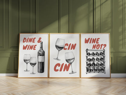 Funny Wine Art Print Set, Kitchen Bar Decor (Unframed) d132