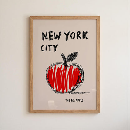 New York Wall Art – Graphic Apple Poster for Kitchen or Living Room – Contemporary City Pop Art Print – NYC Apartment Decor MR28